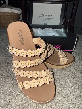 Corkys Blush Floral Triple-Strap Slide Sandals